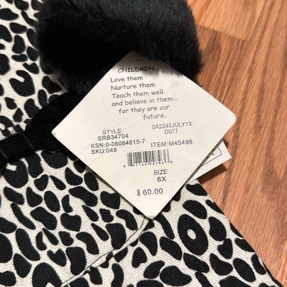 NWT Blueberi Boulevard girls kids black white Leopard Print Coat Halloween 6Y - Picture 4 of 5